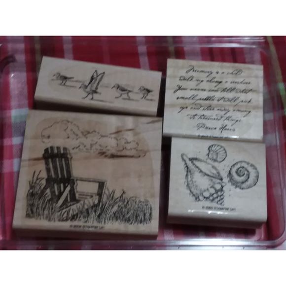 Stampin Up Wood Mount Set ~Along the Shore~ Shells Sea Gulls Chair Rubber Stamp - Picture 7 of 8